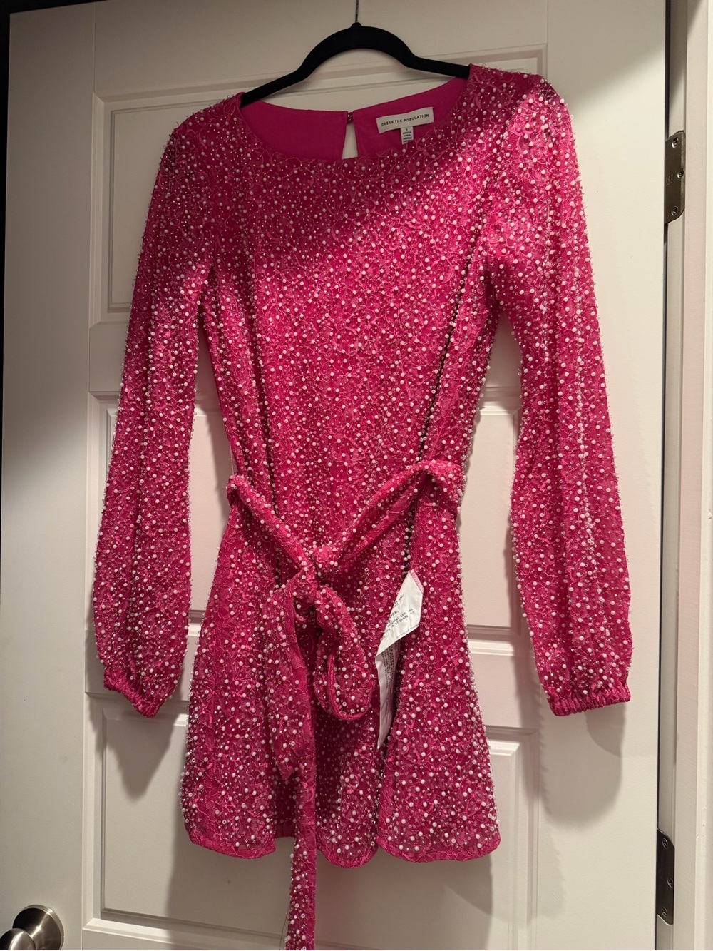 Dress the Population Fuchsia Tie-Waist Mini Dress - Picture 2 of 3